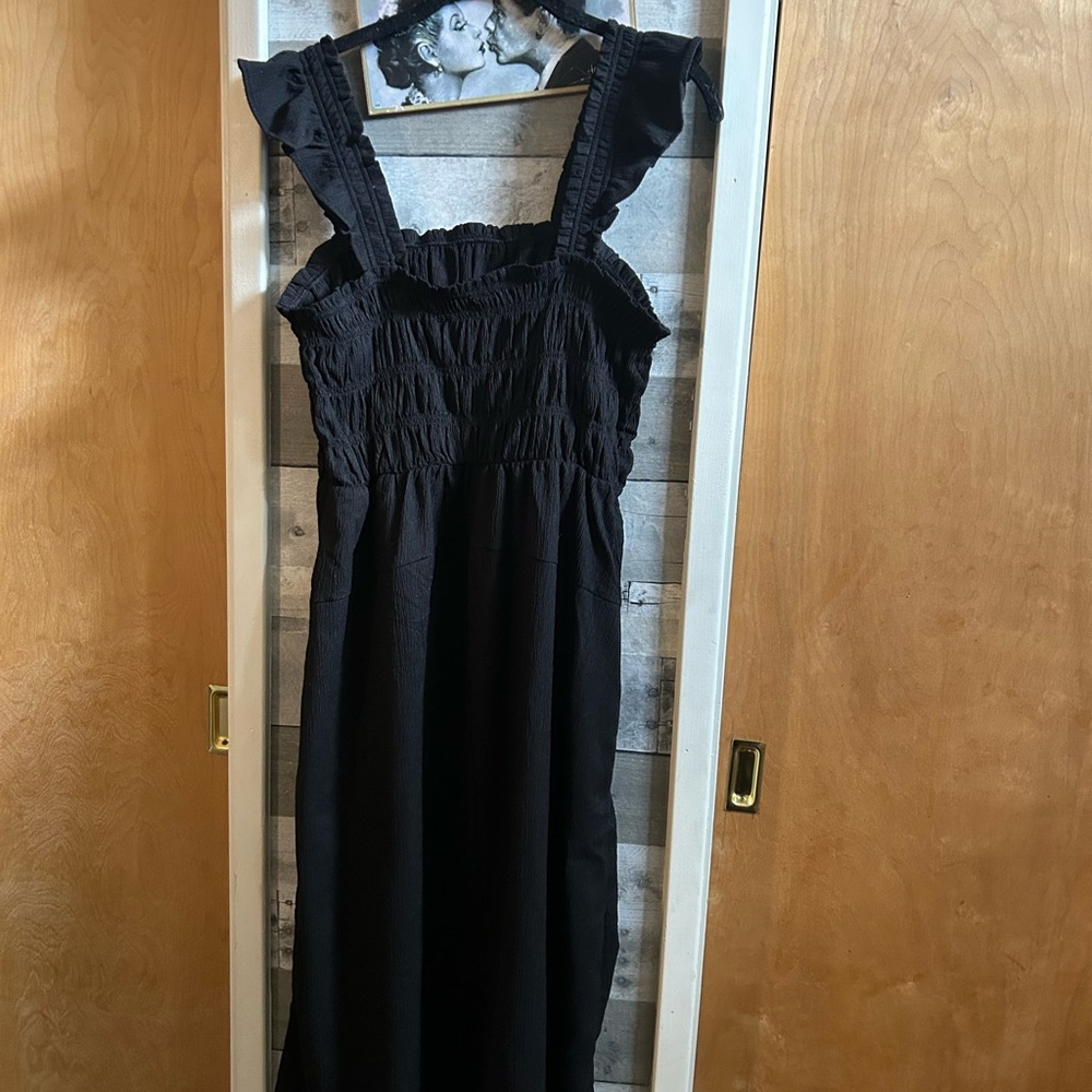 Old Navy Black Smocked Midi Sundress